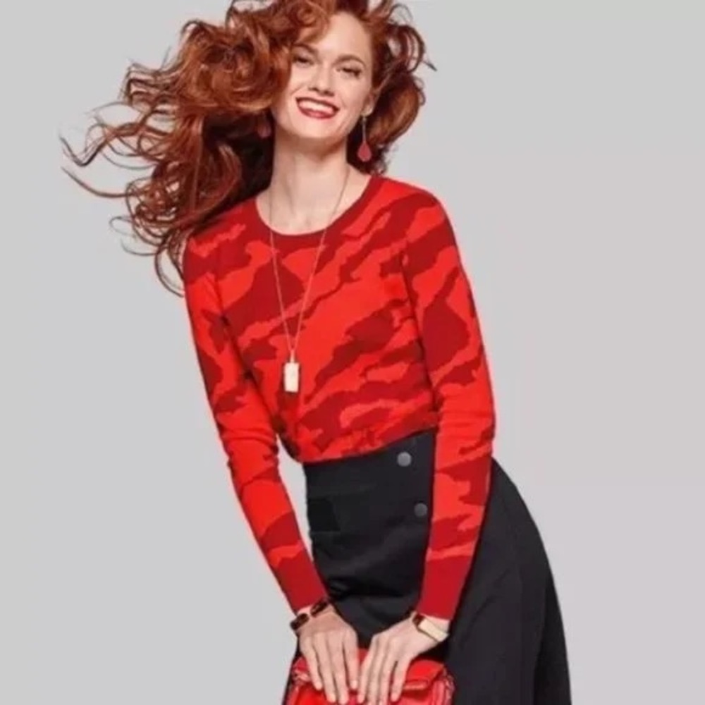 CAbi Vibrant Red Patterned Long Sleeve Top